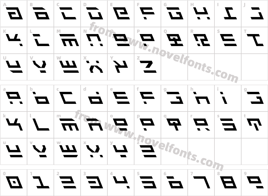 Rocket Type LeftalicCharacter Map