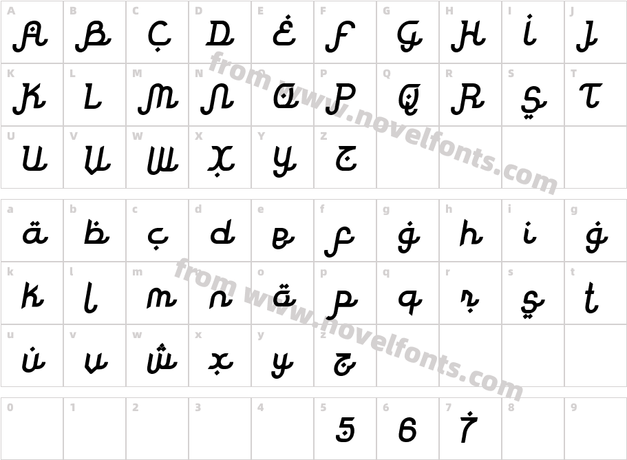 Rodja Bold SlantedCharacter Map