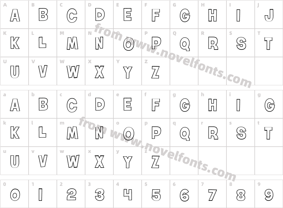 Roller World BTN Bold OutCharacter Map