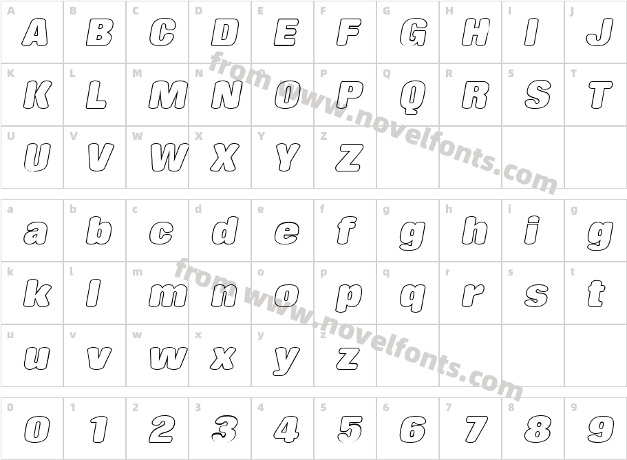 RollingOutline ItalicCharacter Map