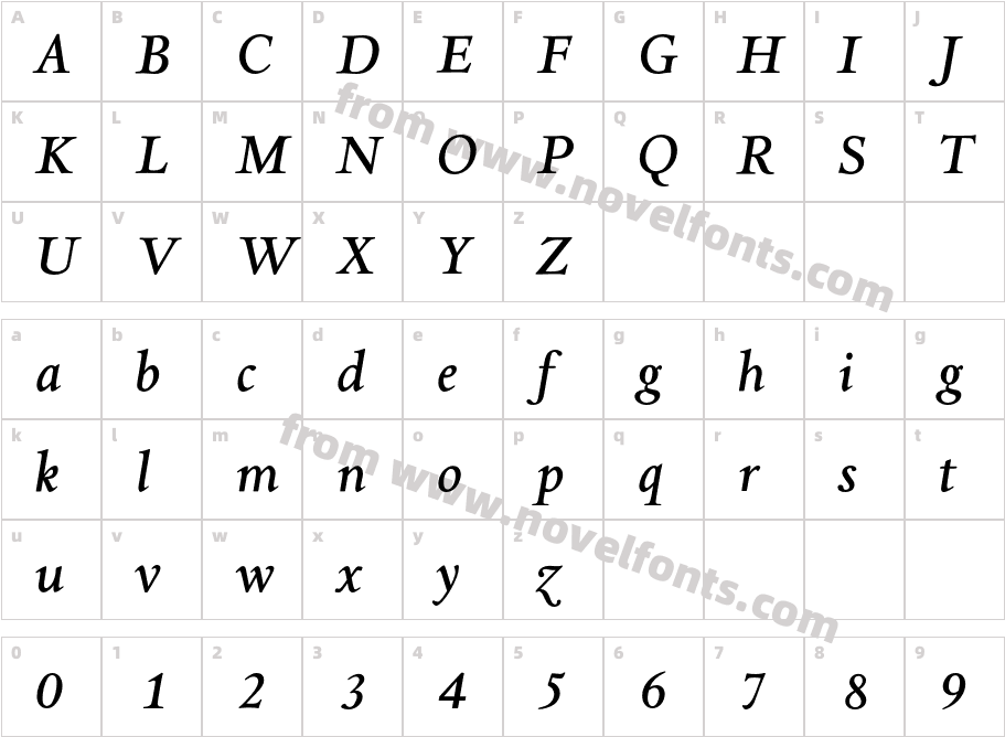 AsdanteMediumItalicCharacter Map