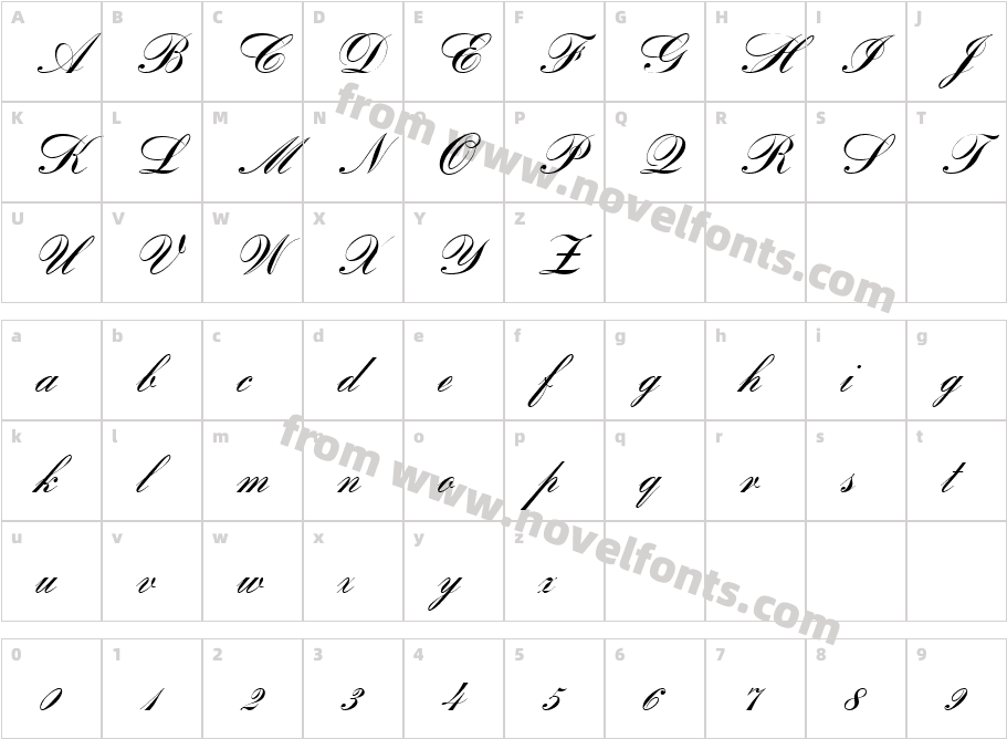 Romantica scriptCharacter Map