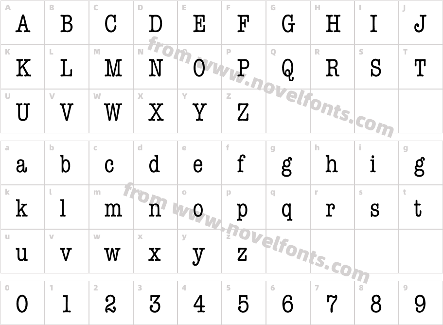 RomtypewriterCondensedCharacter Map