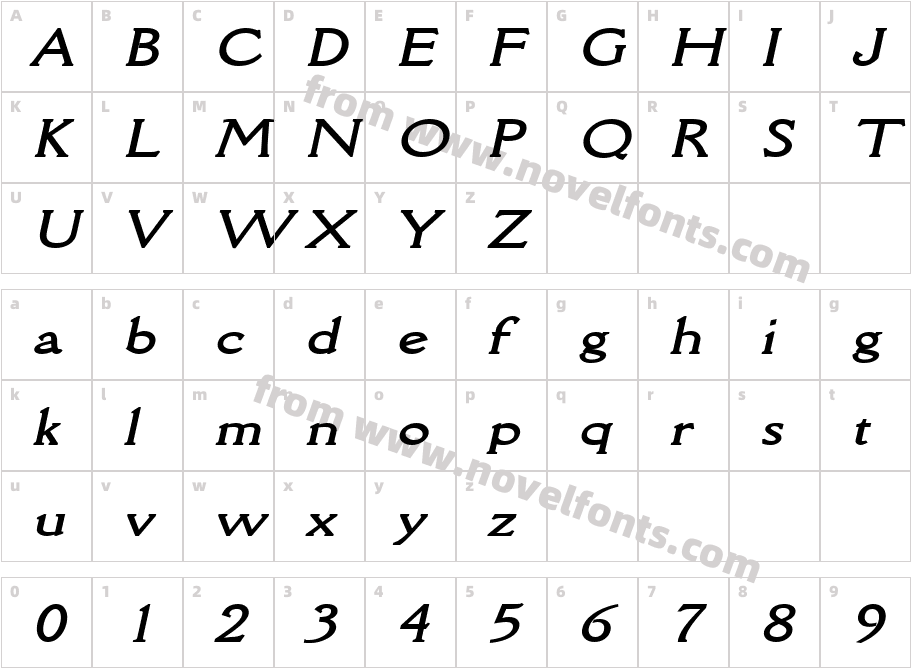 Rory Wide BoldItalicCharacter Map