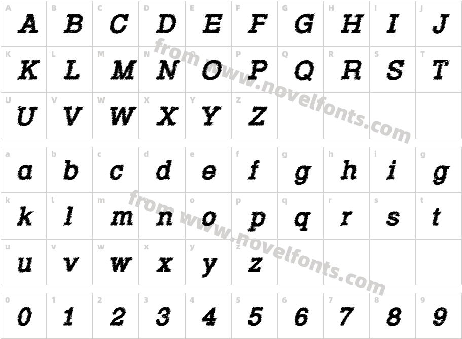 RowdyTypemachine-BoldItalicCharacter Map