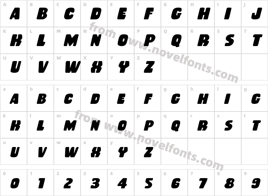 Rubber Boy ItalicCharacter Map