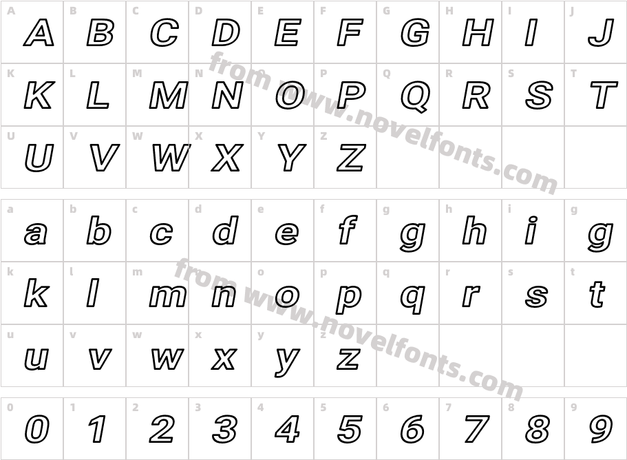 Asimov Extra Wide Outline ItalicCharacter Map