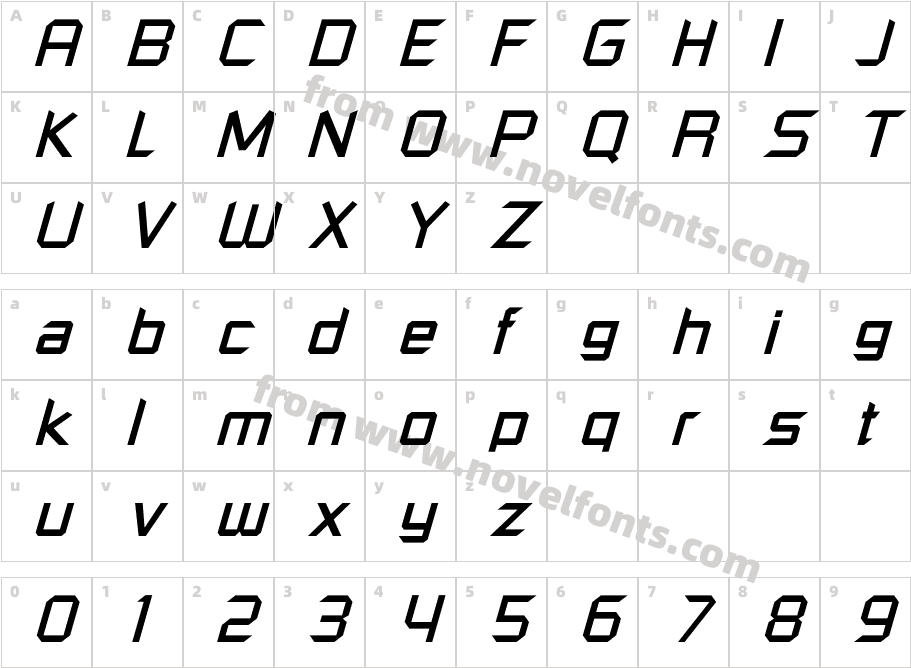 RussellSquareItalicCharacter Map