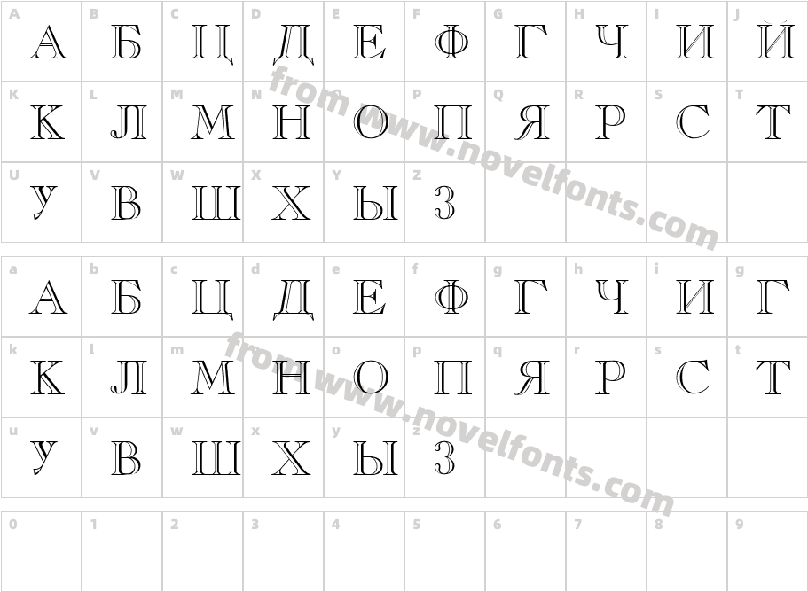 Russkij RegularCharacter Map