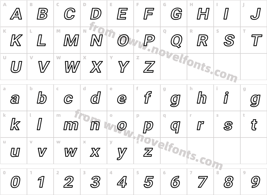 Asimov Wide Outline ItalicCharacter Map