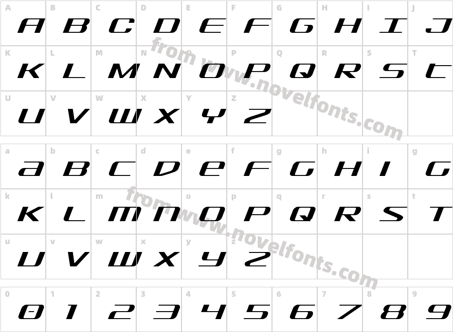 SDF Light ItalicCharacter Map