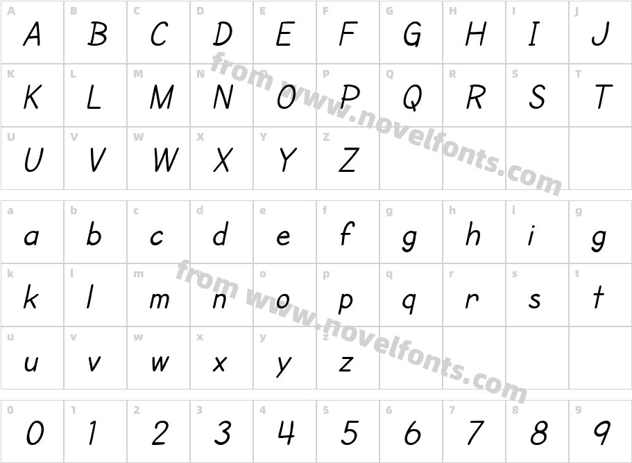 SF Cartoonist Hand ItalicCharacter Map