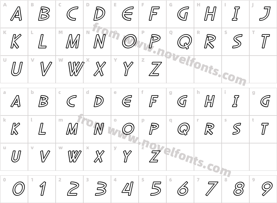 SF Diego Sans Outline ObliqueCharacter Map