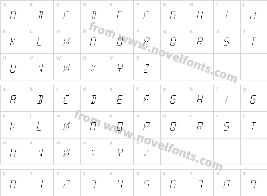 SF Digital Readout Light ObliqueCharacter Map