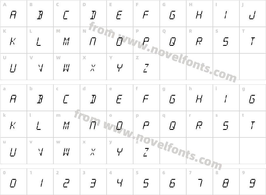 SF Digital Readout Medium ObliqueCharacter Map