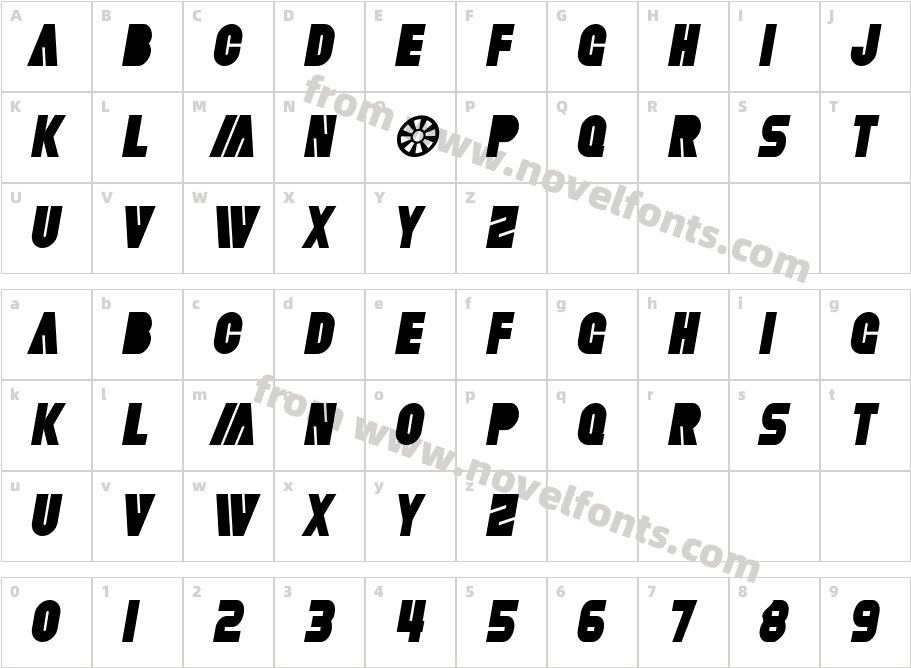 SF Fortune Wheel Condensed ItalicCharacter Map