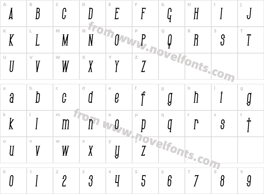 SF Gothican Condensed Bold ItalicCharacter Map