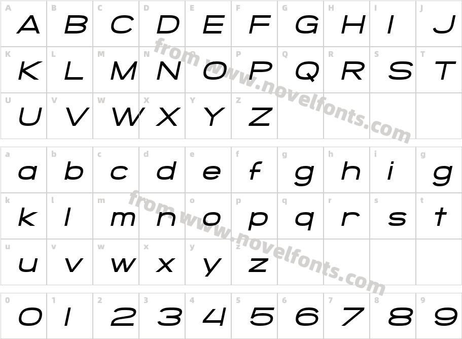 SF Grandezza Medium ObliqueCharacter Map