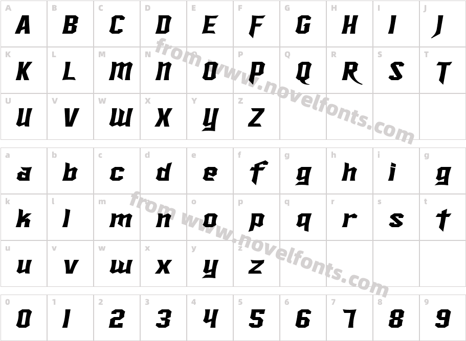 SF Ironsides Extended ItalicCharacter Map