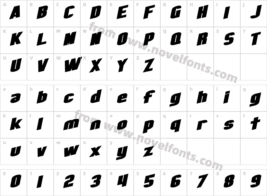 SF Obliquities Extended BoldCharacter Map