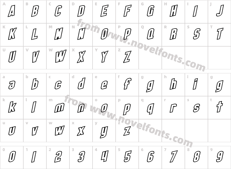 SF Obliquities Outline BoldCharacter Map