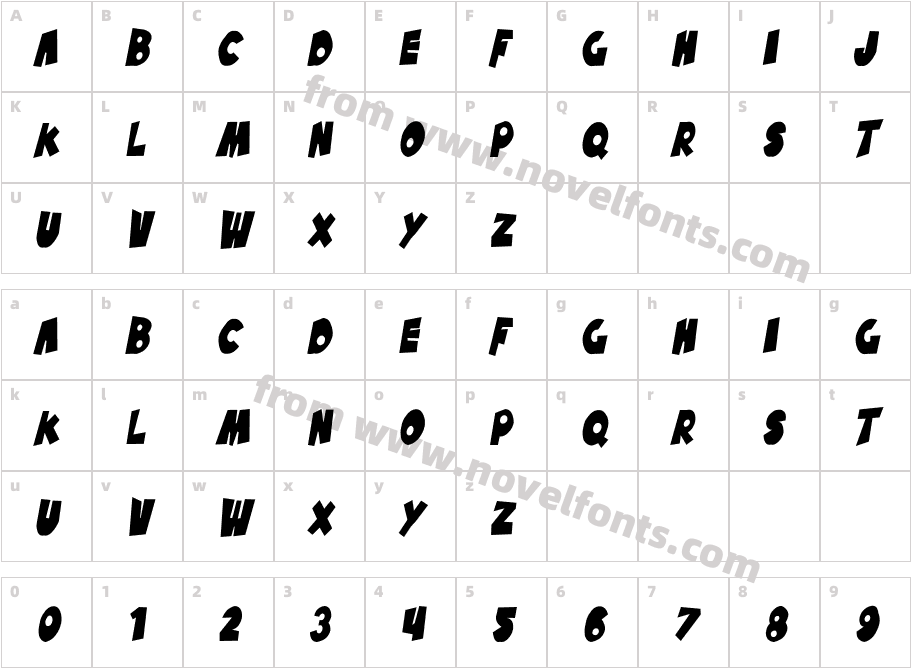 SF Pale Bottom Condensed ObliqueCharacter Map