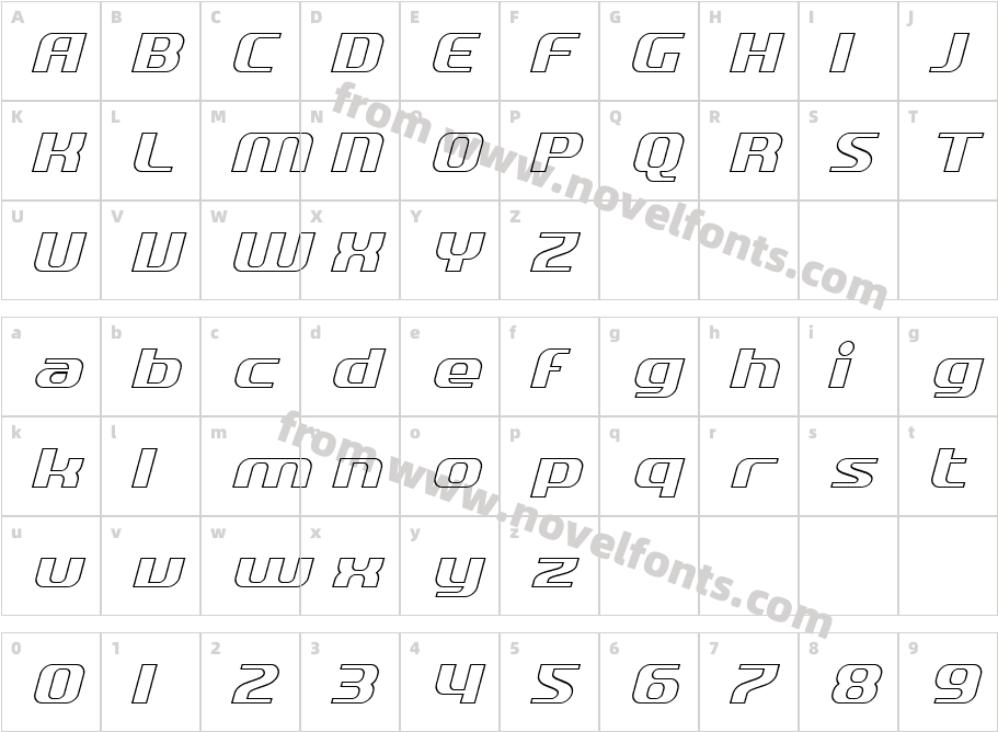 SF Quartzite Outline ItalicCharacter Map