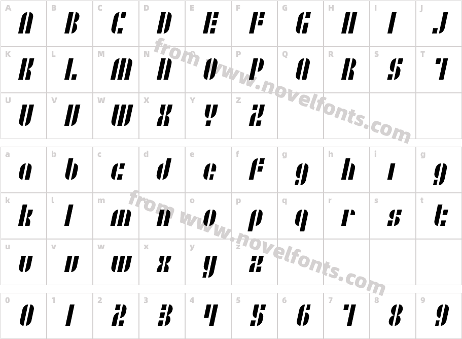 SF RetroSplice CondensedCharacter Map