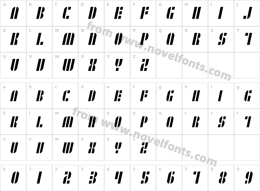 SF RetroSplice SC CondensedCharacter Map