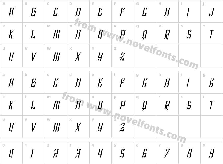 SF Shai Fontai ObliqueCharacter Map