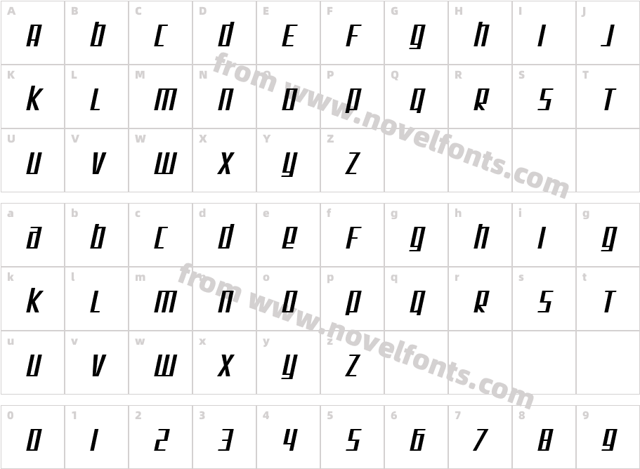 SF Square Root Extended ObliqueCharacter Map