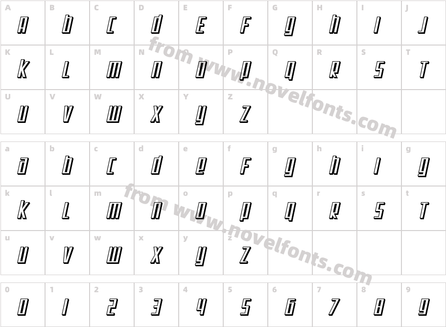 SF Square Root Shaded ObliqueCharacter Map