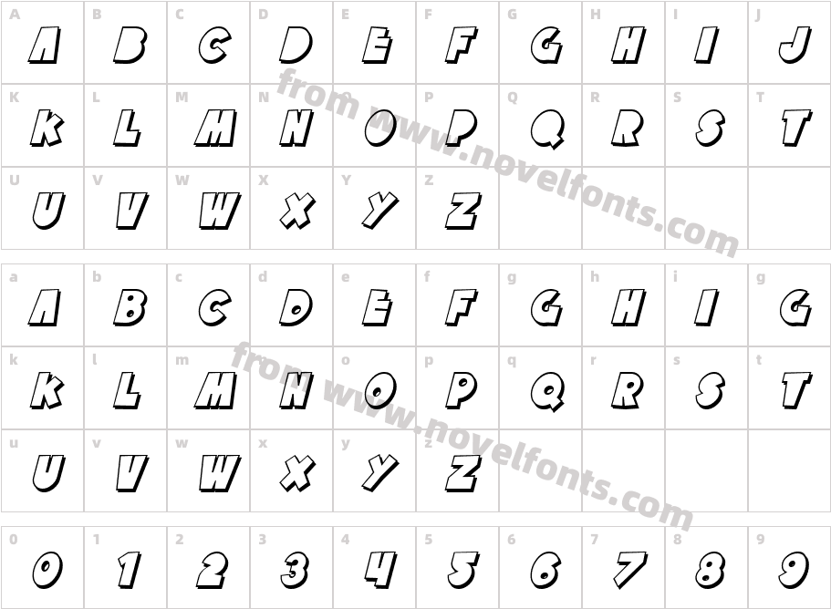 SF Tattle Tales Shadow ItalicCharacter Map