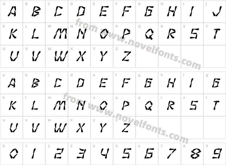 SF Wasabi Bold ItalicCharacter Map