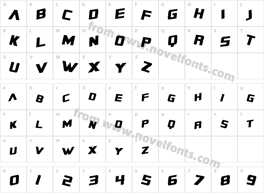 SF Zero Gravity Condensed ItalicCharacter Map