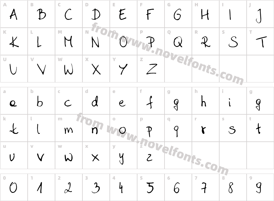 SaharaHandwritingCharacter Map