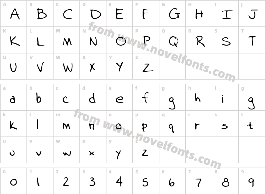 AstersHand RegularCharacter Map