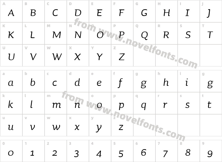 Sauna-ItalicCharacter Map