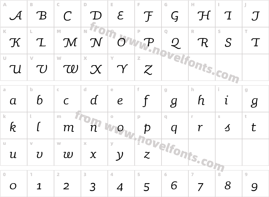 SaunaItalicSwashCharacter Map