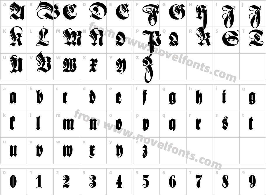 Schmale Anzeigenschrift ZierCharacter Map