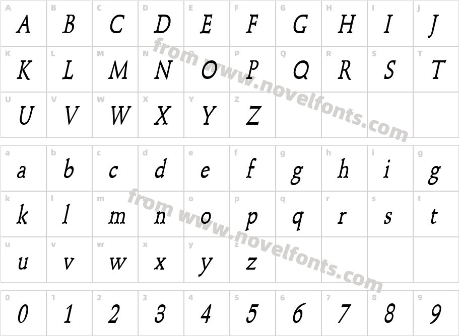 Schroeder Condensed Bold ItalicCharacter Map