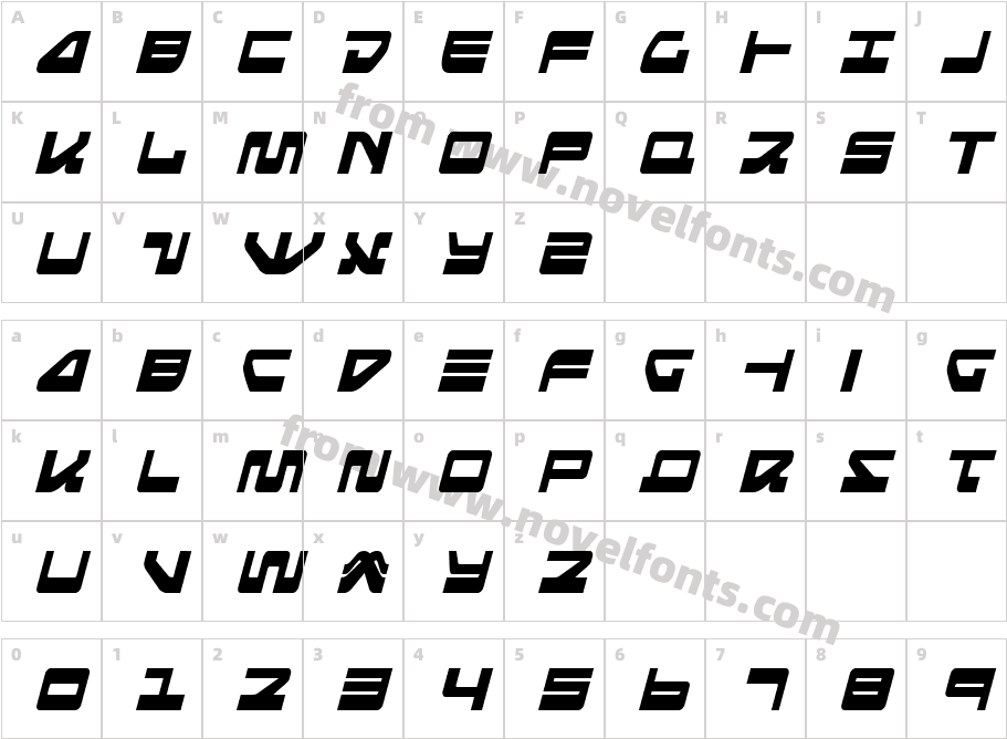 Searider Falcon Condensed ItalicCharacter Map