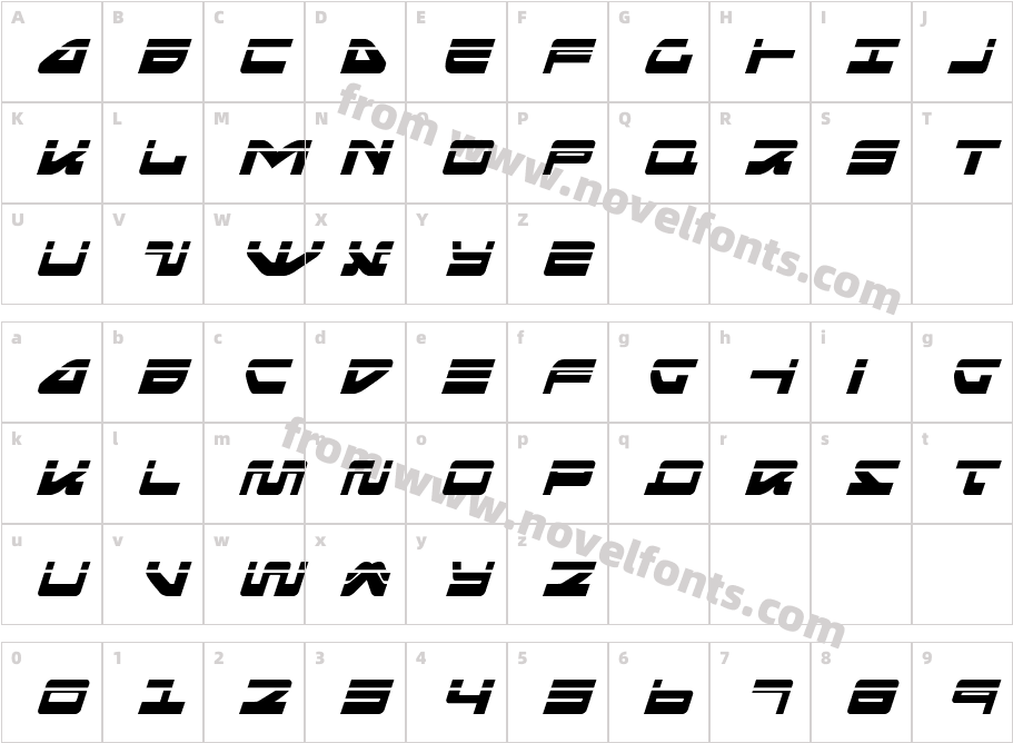 Searider Falcon Laser ItalicCharacter Map