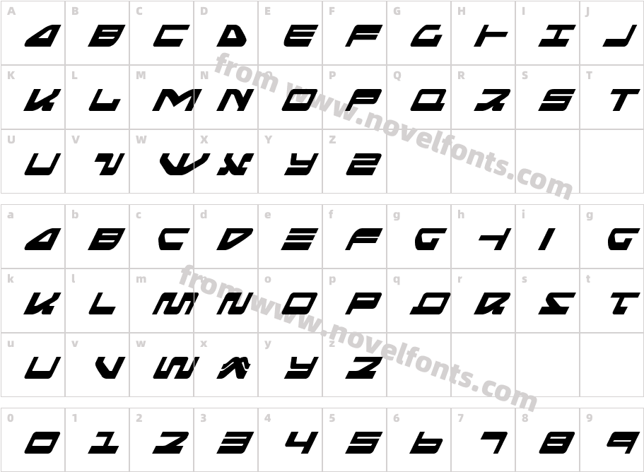 Searider Falcon Super-ItalicCharacter Map