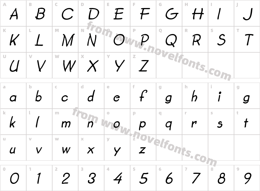 SecondGrader ItalicCharacter Map