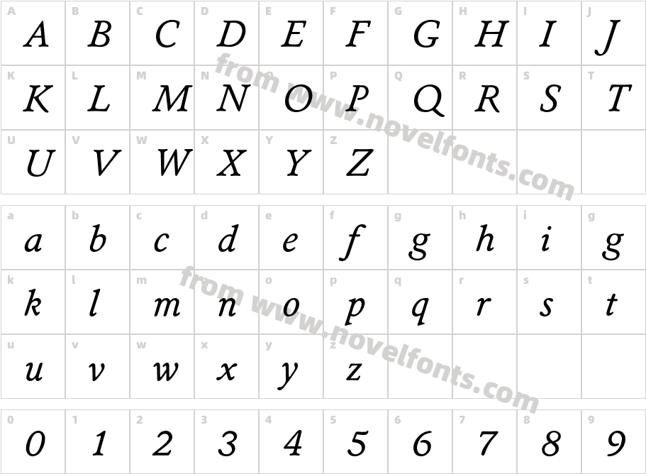 SenecaBQ-ItalicCharacter Map