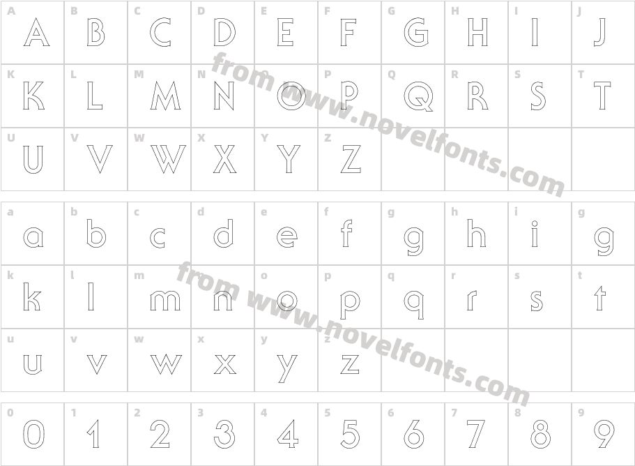 SerifGothicOutlineCharacter Map