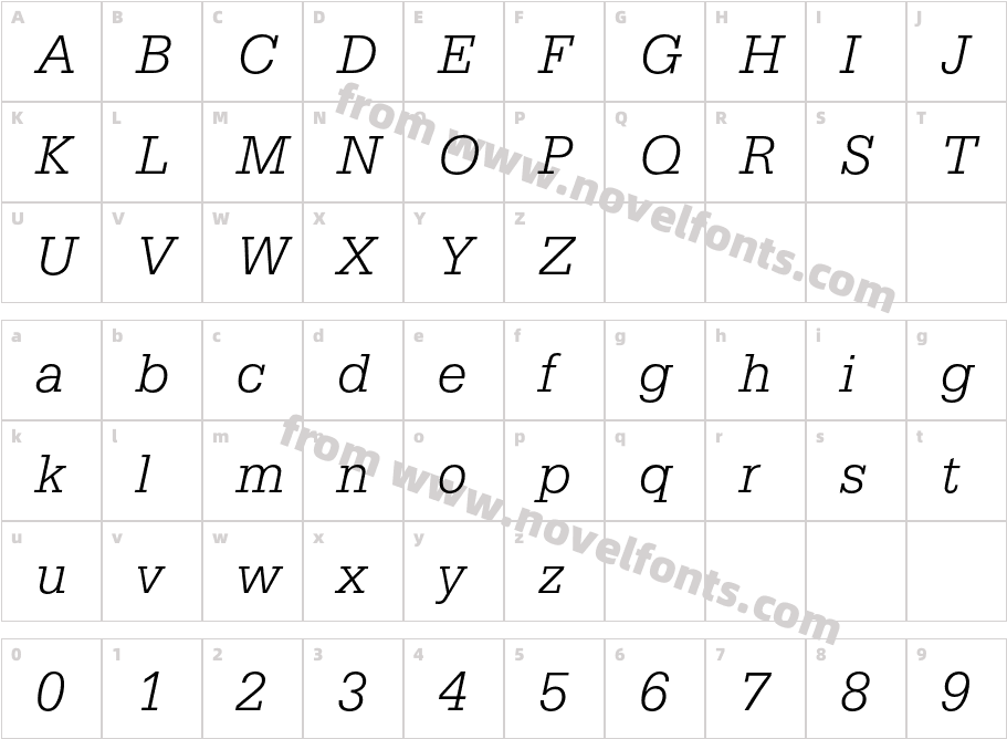 SerifaBT-LightItalicCharacter Map