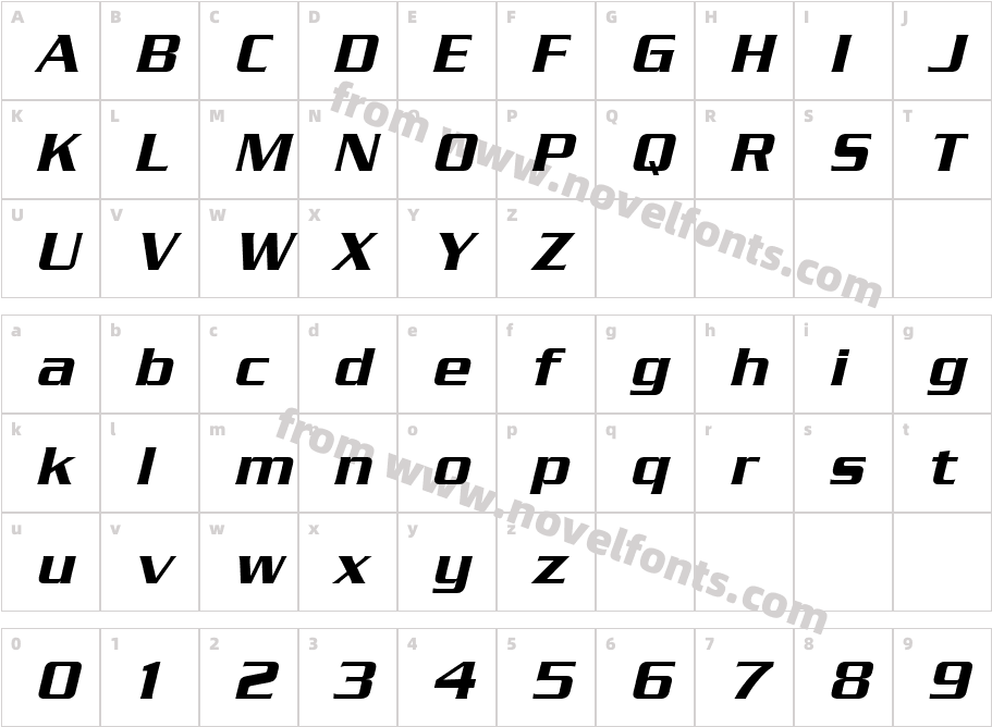 Serpentine LT Medium ObliqueCharacter Map