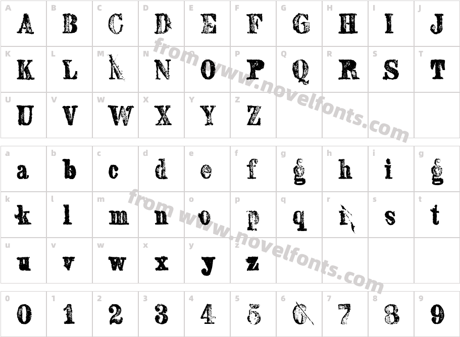 SextonSerifCharacter Map